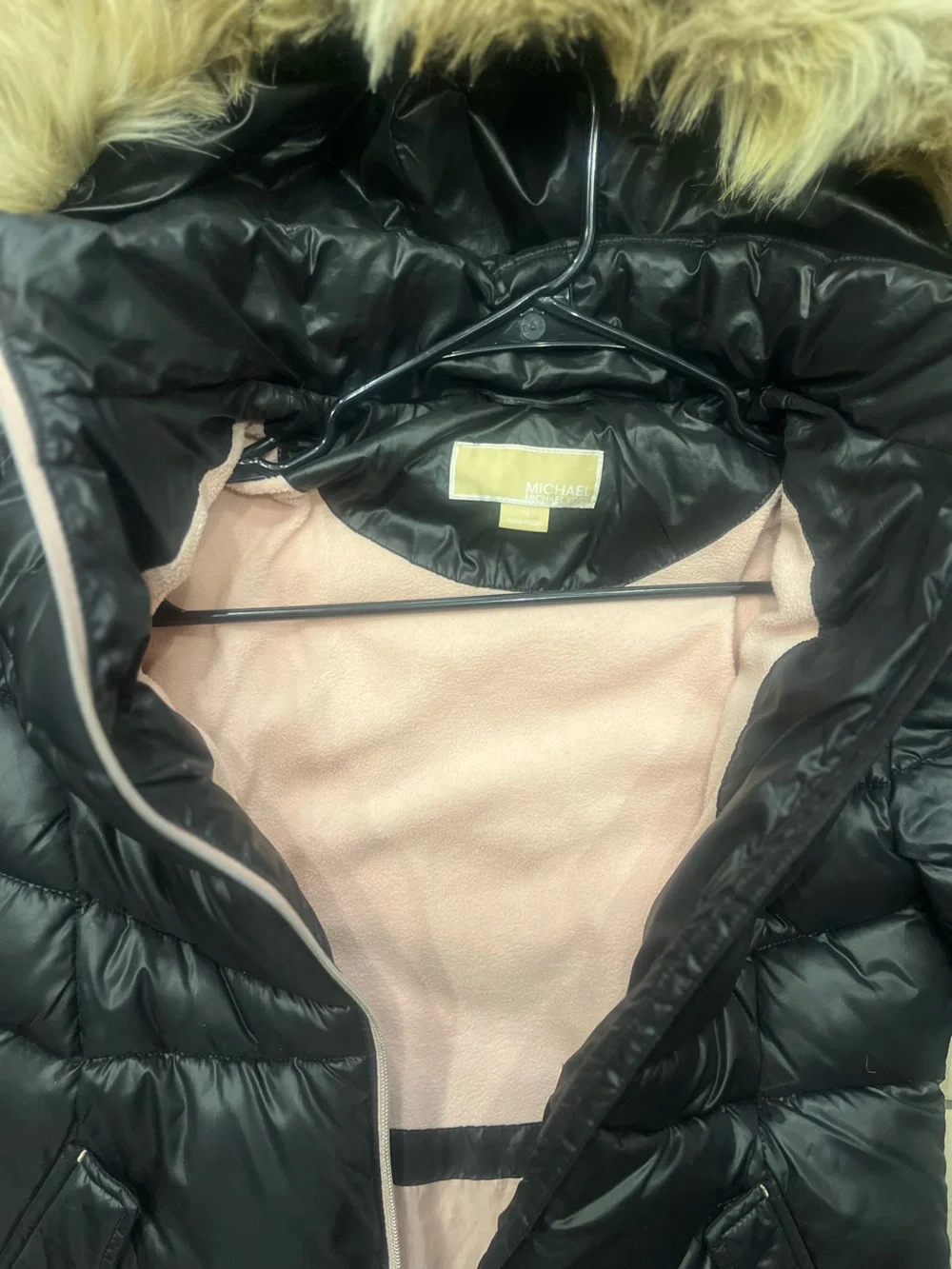 MICHAEL Michael Kors Black Quilted Puffer Coat with Faux Fur Trim
